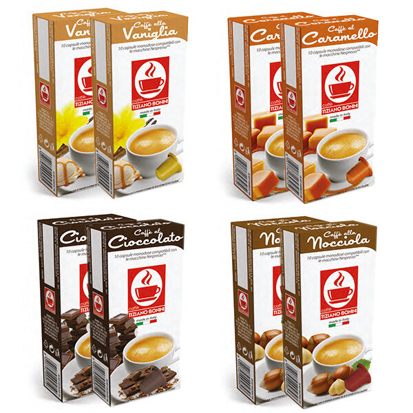 Caffè Bonini Probierset - 4 Sorten Kaffee Flavoured / aromatisiert - 8 x 10 Kapseln Nespresso ®* kompatibel