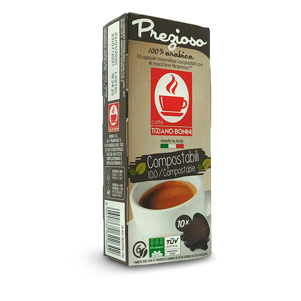 Caffè Bonini PREZIOSO - 10 Kompatible Kapseln Nespresso ®* - 100 % kompostierbar - MHD: 23.07.2021