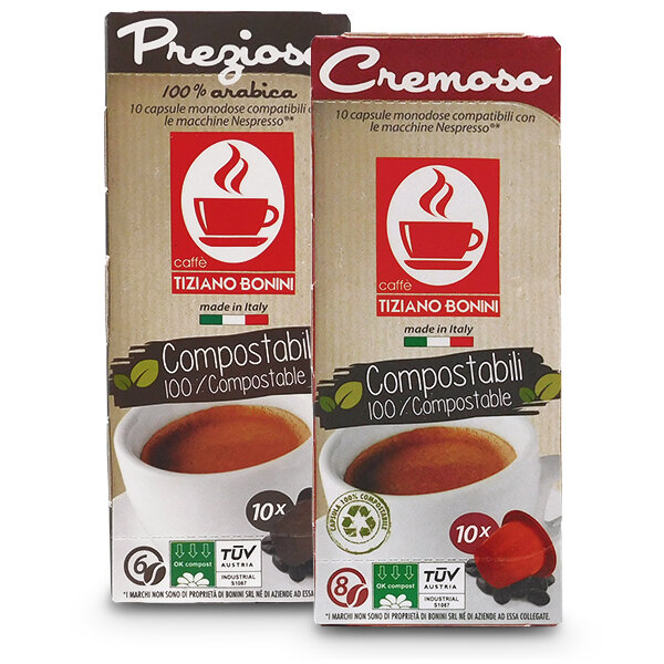 Caffè Bonini SET "CREMOSO + PREZIOSO" - 2 x 10 Kompatible Kapseln Nespresso ®* - MHD: 23./25.07.2021