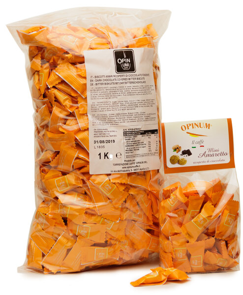 OPINUM Mini-Amaretti im Schokomantel/Biscotti Amari ricoperti di Cioccolato - 1 kg - MHD: 21.09.2021