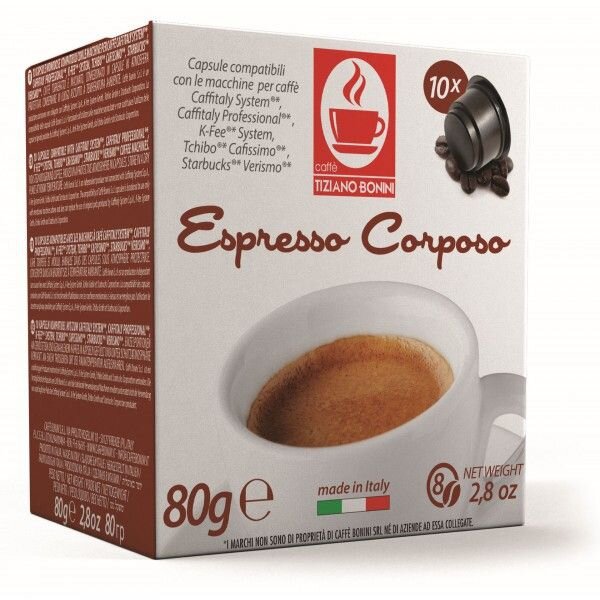 Caffè Bonini CORPOSO - 10 Kompatible Kapseln Caffitaly ®* K-Fee ®* Tchibo ®* - MHD: 16.10.2019