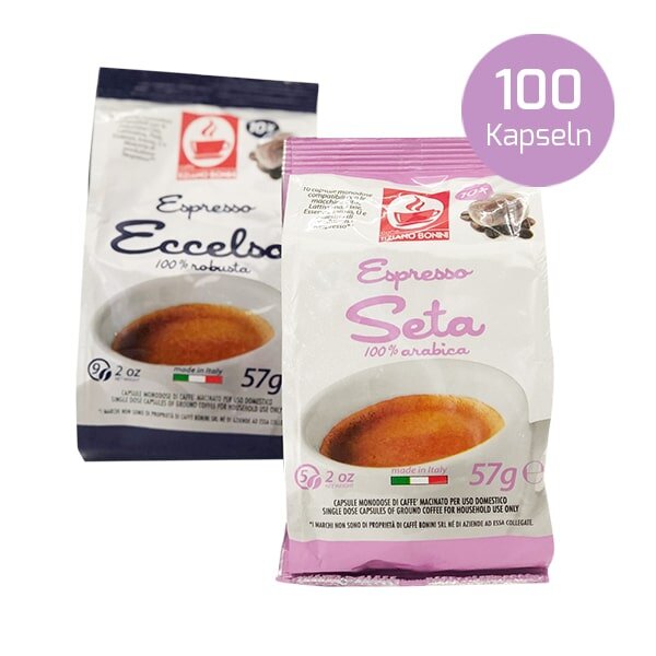 Caffè Bonini ECCELSO + SETA MIX - jeweils 50 kompatible Kapseln Nespresso ®* Softpack